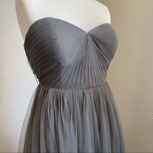 Jenny Yoo Collection Pleated Chiffon Charcoal Gray Tulle Dress Size 8 - Picture 12 of 15